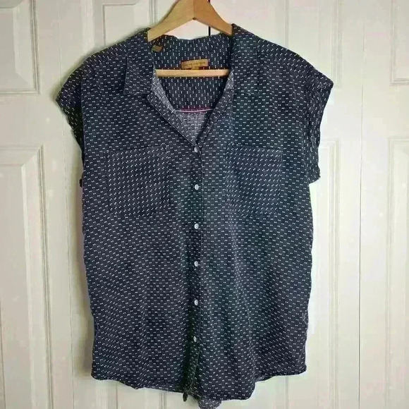 Jachs Girlfriend Tencel Blouse Women's Medium Navy With White Polkadot - Picture 1 of 7